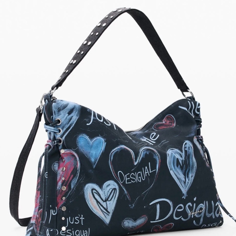 Desigual Black Chalk-Heart Shoulder Bag - Picture 3 of 3